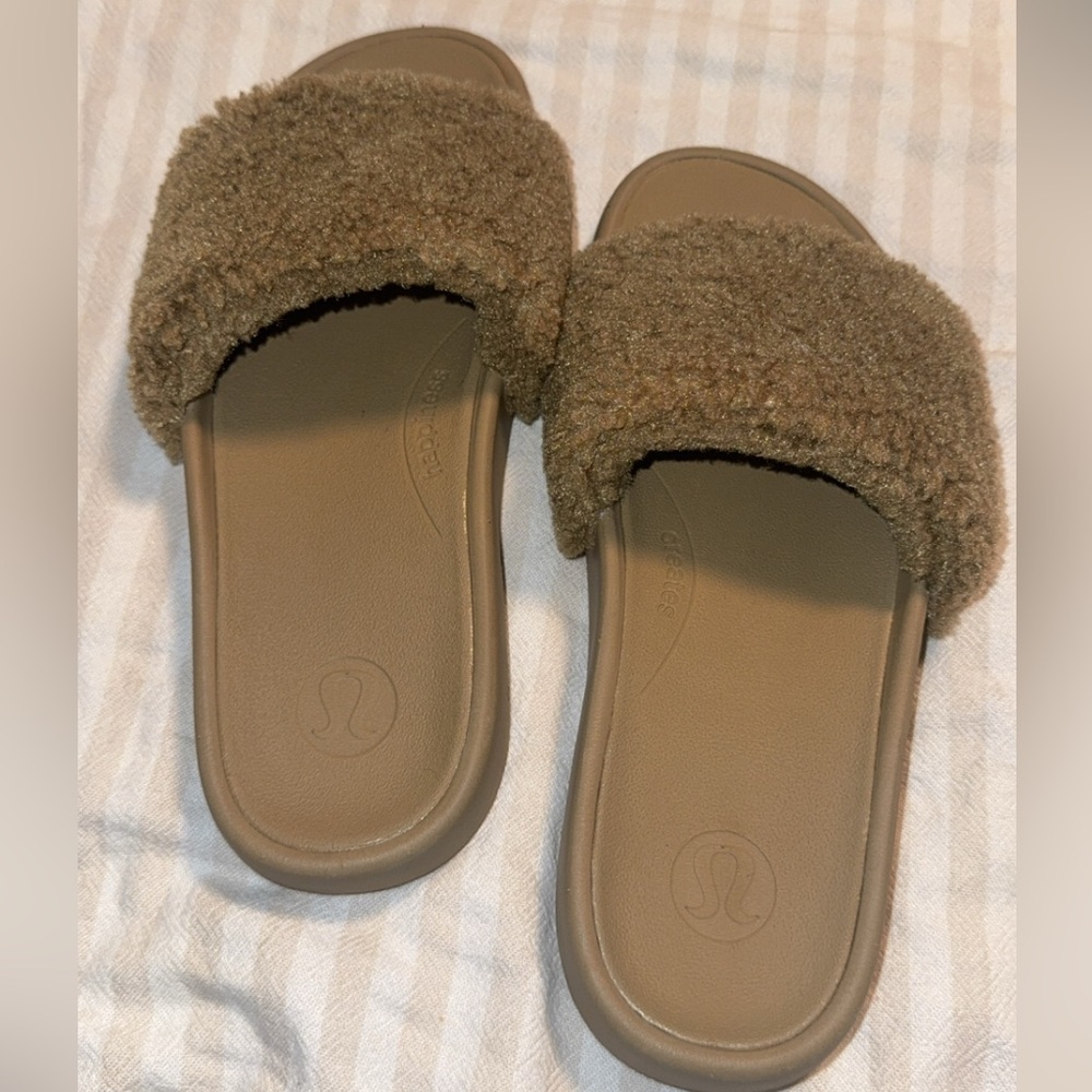 Lululemon Athletica Brown Faux-Sherpa Slide Sandals - Picture 2 of 8